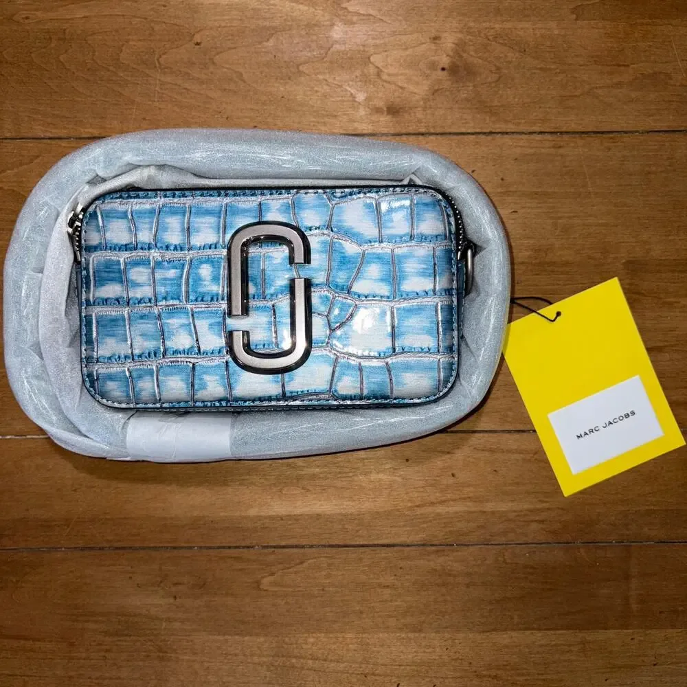 Marc Jacobs The Croc-Embossed Snapshot Camera Bag Light Blue Silver Hardware